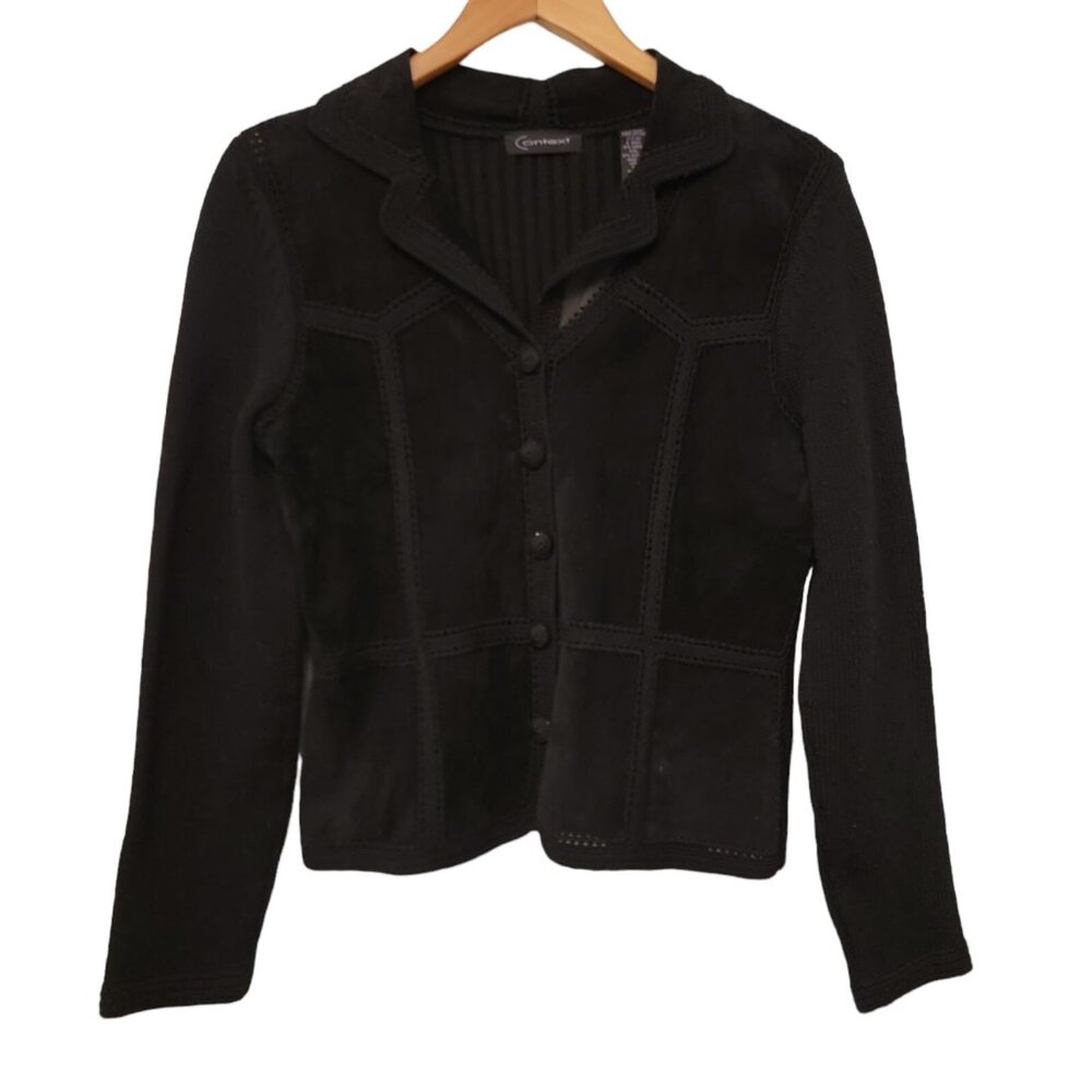 Context Jacket Suede Leather And Wool Blend Black Womens Size Medium EUC